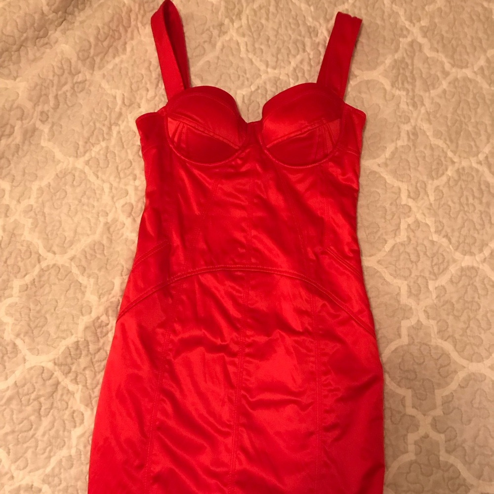 Marciano retro-glam red stretch satin wiggle dress